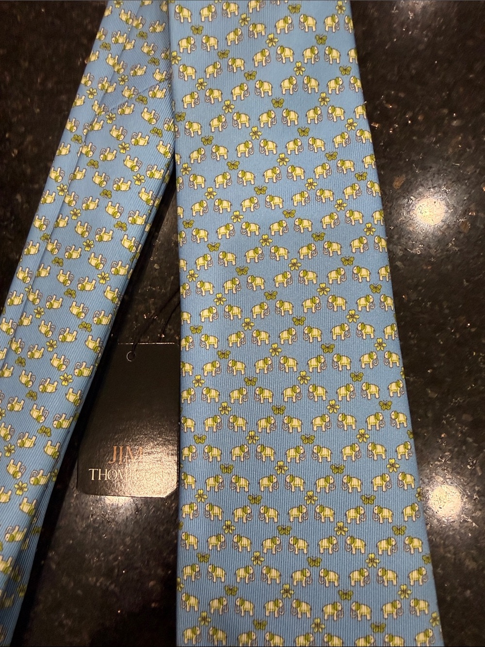 Thompson Sky Blue Silk Tie with Elephant Motif